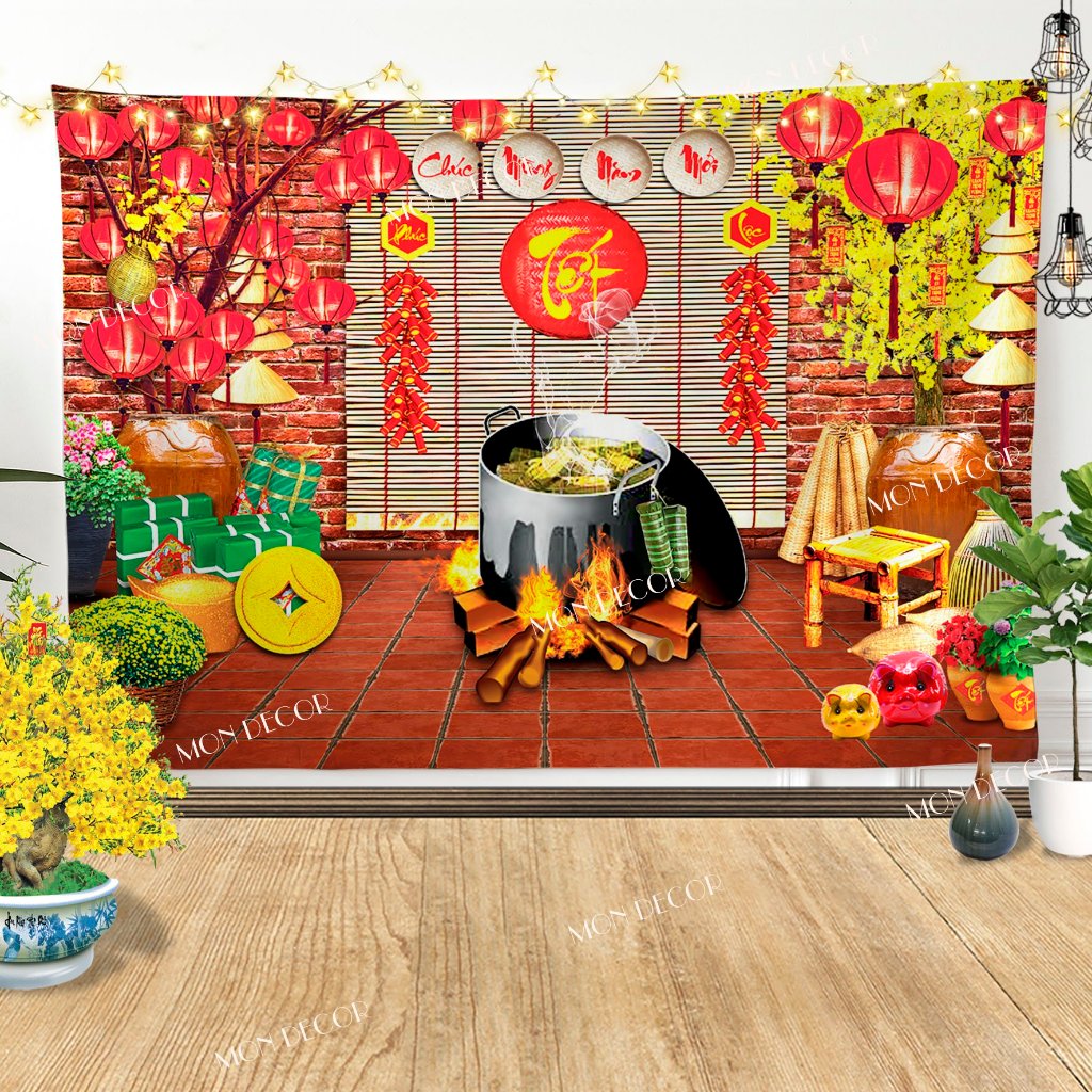 Tranh Vải Tết 3m x 2m3 Phông Nền Tết 2026 Phông Vải Decor Tết 2026 Tranh Vải Trang Trí Tết Phông Nền
