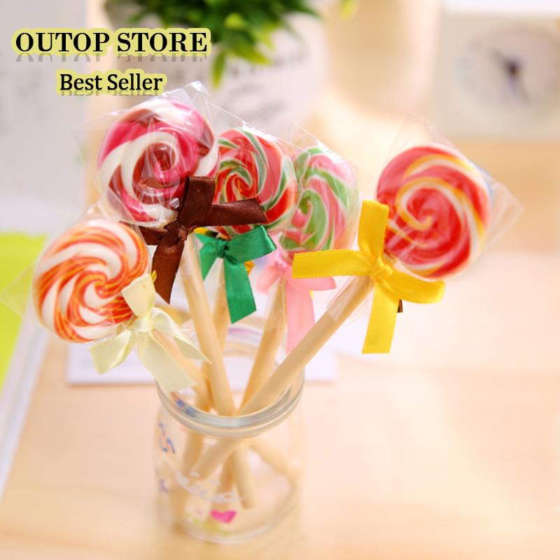 OUTOP Lollipop Design ปากกาลูกลื่นน้ำมันที่มีสีสันปากกากดปากกาอะตอมมิก