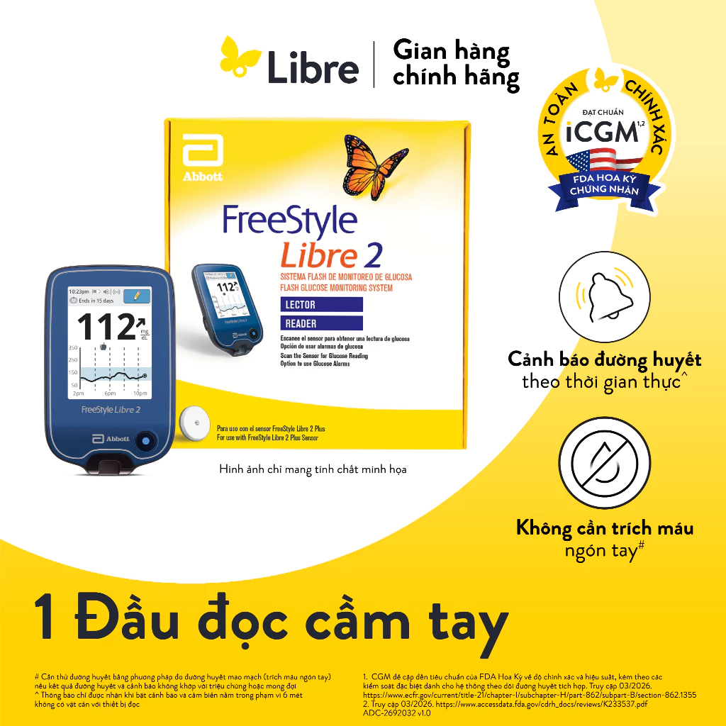 Đầu đọc đường huyết cầm tay FreeStyle Libre 2 MẪU MỚI - Bộ theo dõi đường huyết liên tục