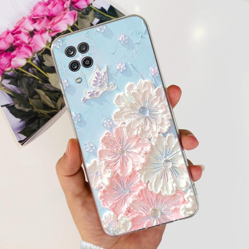 Cho Samsung Galaxy A12 trường hợp đầy màu sắc hoa phim hoạt hình bìa mềm mỏng Ốp điện thoại cho Sams