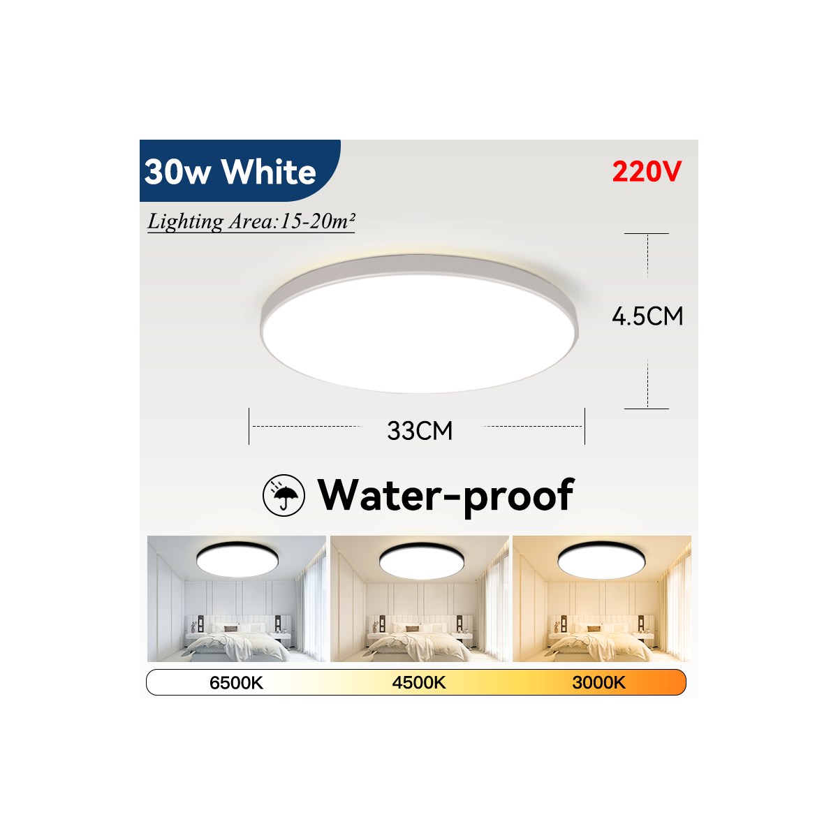 【Ryn123】 Ip44 Waterproof Led Ceiling Bathroom Lamp 15W 18W 20W 30W Ceiling Led Ceiling Lamp For Toilet Living Room Kitchen