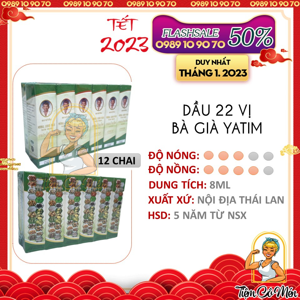 1 lố 12 chai dầu lăn 22 vị thảo dược otop dầu bà già yatim brand nội địa thái lan