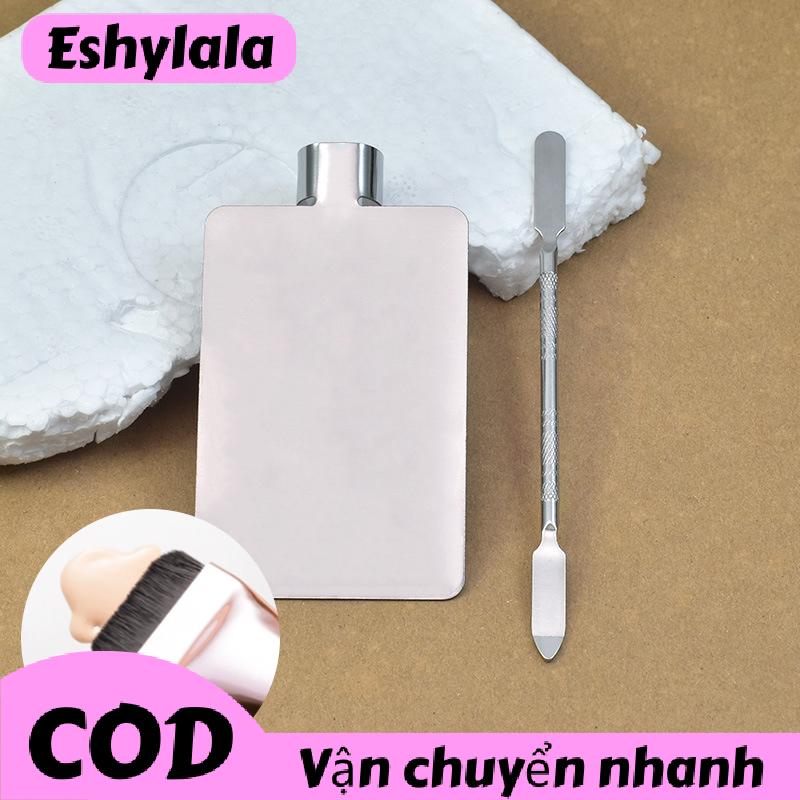 Eshylala Trang Điểm Trộn Palette Nền Tảng Son Môi Bóng Mắt Thép Không Gỉ Mixer Palette Với Thìa Công Cụ Làm Đẹp Móng Tay Nghệ Thuật Palet