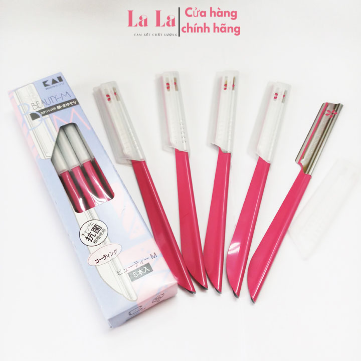 Set 5 dao cạo lông mày KAI hàng nội địa Nhật Bản (màu hồng) | Lưỡi thép chống gỉ bền, sắc, vệ sinh
