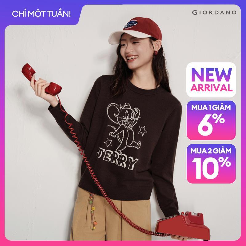 GIORDANO Women Sweaters Tom & Jerry Jacquard Sweaters Stretchy Crewneck Fashionable Casual Relaxed Fit Sweaters 18356725