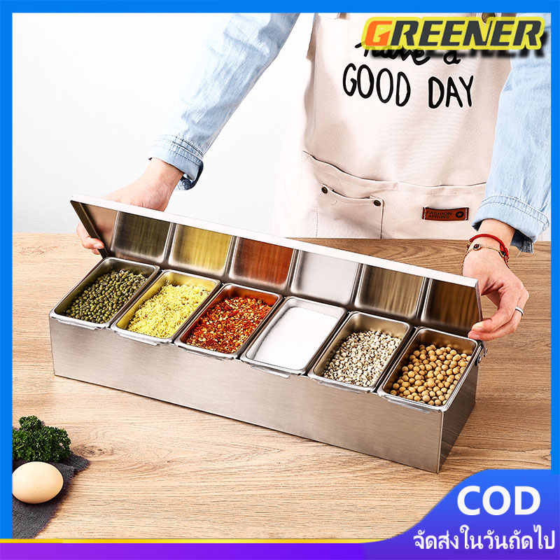 Greener【แถม ช้อน】อ่างอาหาร ที่ใส่เครื่องปรุงสแตนเลส รวมถึงกรอบสแตนเลสหนา (มี 4 ใบ รวมฝาปิดพร้อมกรอบ) ราคา 365 บาท*ส่งฟรี