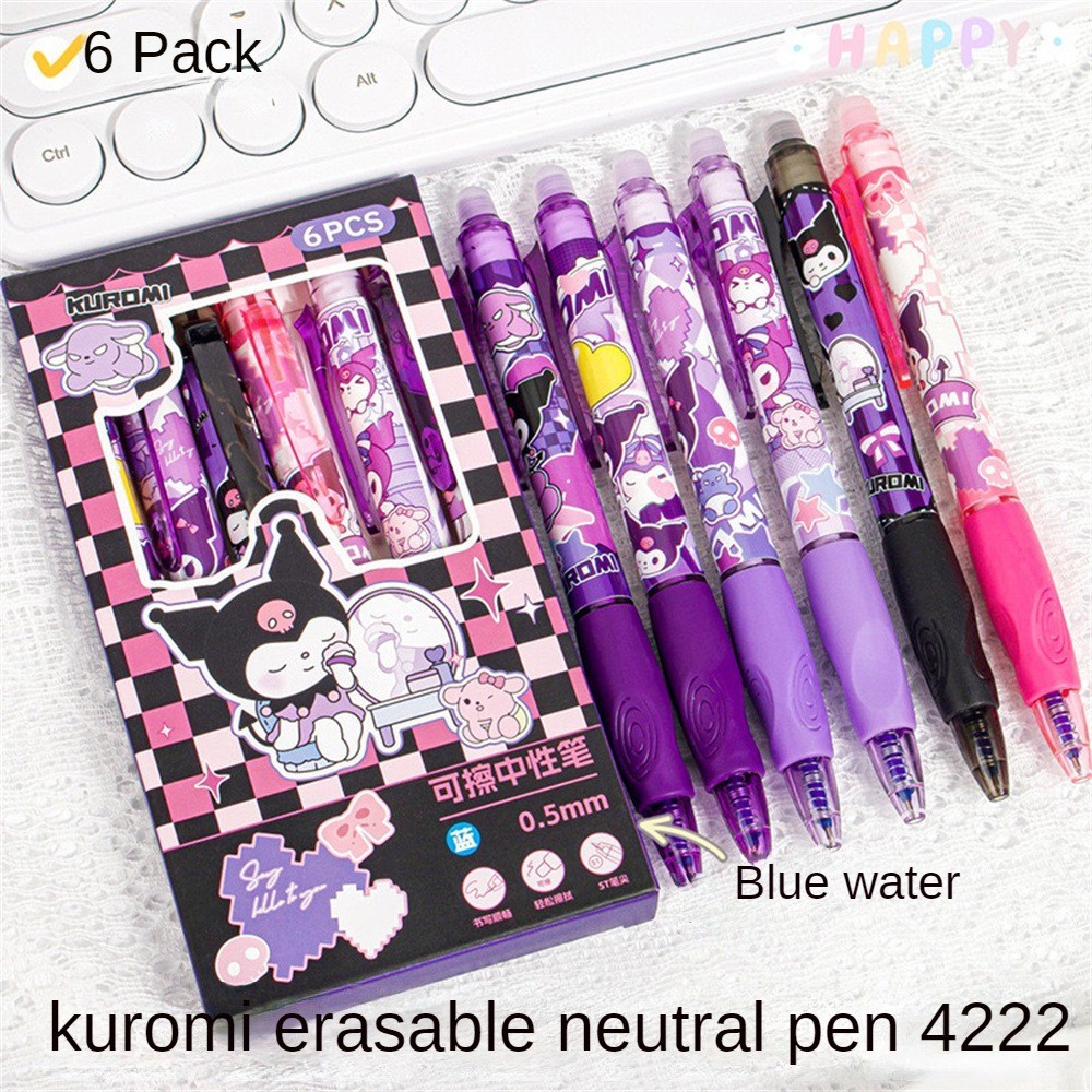 RuiMing 6Pcs/box Sanrio Crayon Shin-chan Erasable Pen Students Press Pen Head Blue Quick-drying Erasable Pen