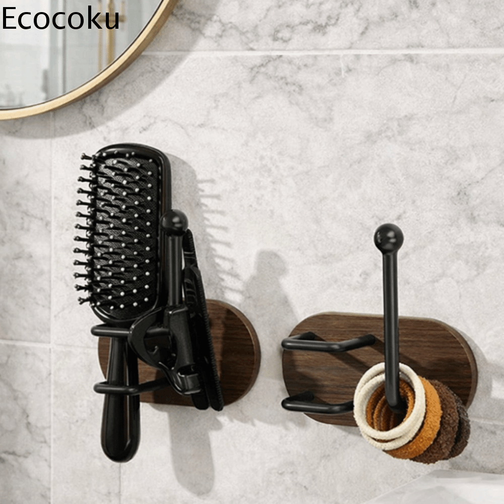 ECOCOKU 2 Pieces Chống gỉ Giá đỡ dây buộc tóc Gắn tường Chống thấm nước Giá đỡ lược Đa chức năng Sắt Bộ tổ chức phụ kiện tóc cho phòng tắm