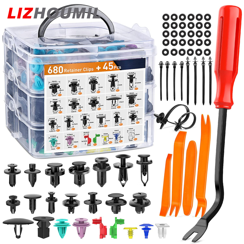 LIZHOUMIL 725Pcs Car Retainer Clips Fender Rivets Fasteners 23 Most Popular Sizes Auto Push Pin With Remover Tool Repair Kit