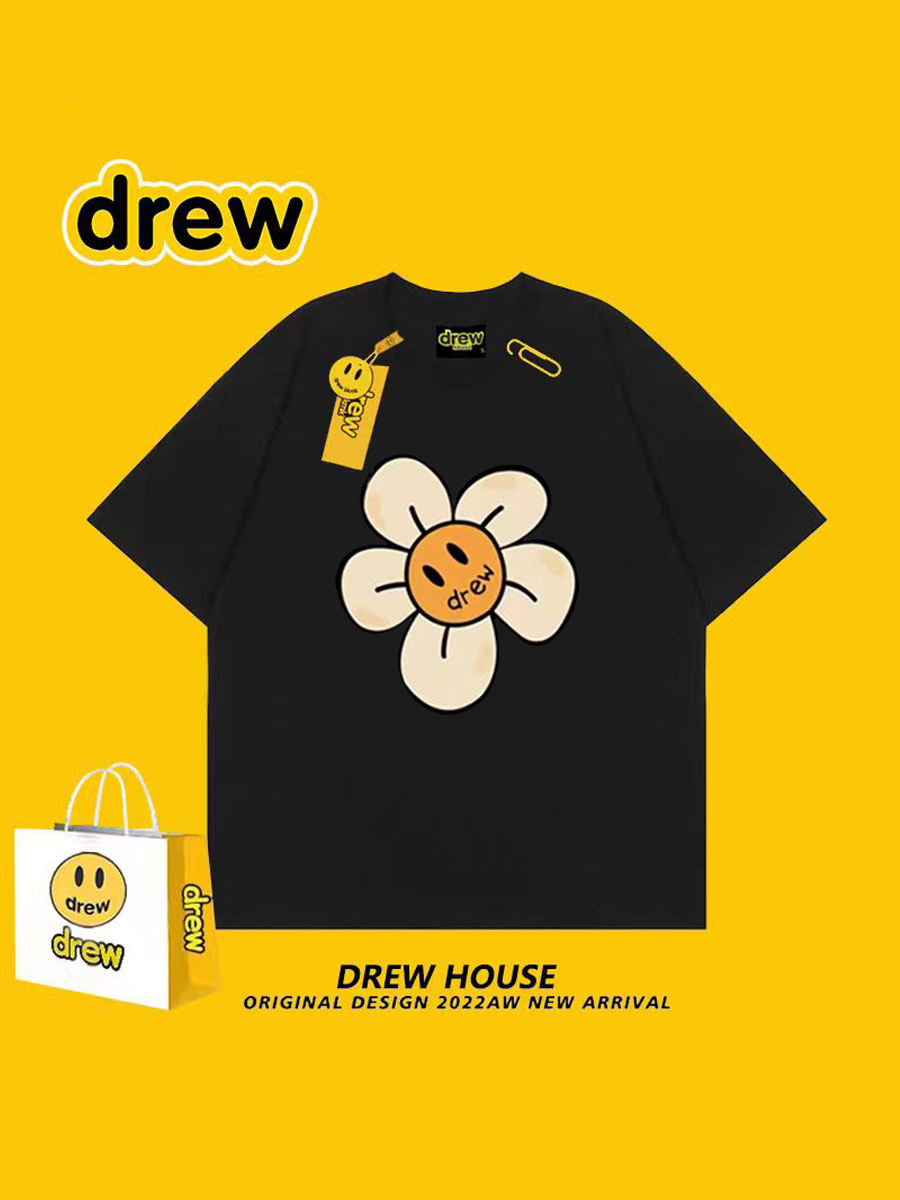 Drew Smiley Face Short Sleeve Sunflower American Trendy Brand Men's Loose And Versatile Summer Female Couple Style Cotton Half-Sleeve T-Shirt ราคา  559 บาท*ส่งฟรี