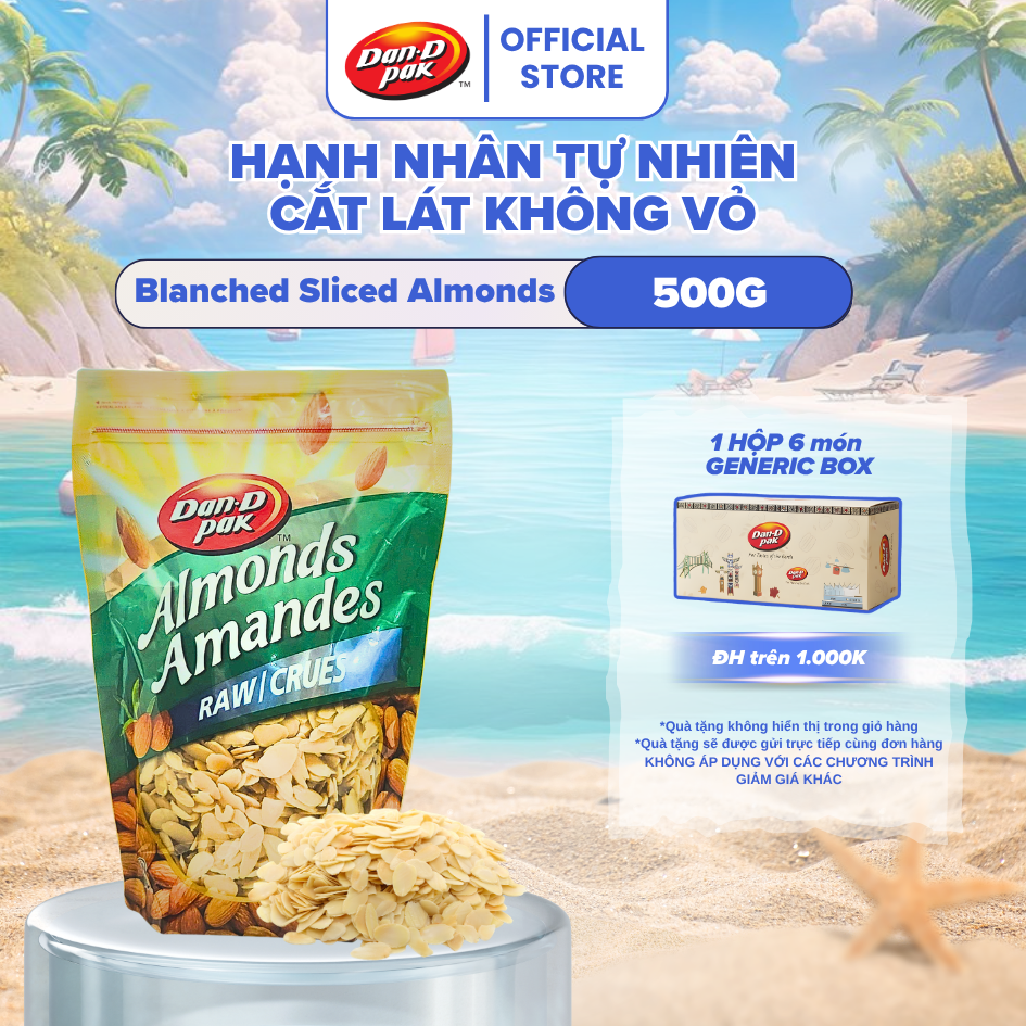 Hạnh Nhân Tự Nhiên Dạng Cắt Lát Không Vỏ Dan D Pak I Blanched Sliced Almonds I 500g