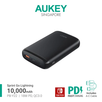 Aukey PB-Y22 10000mAh Sprint Go Lightning Power Bank with 18W Power Delivery & QC 3.0