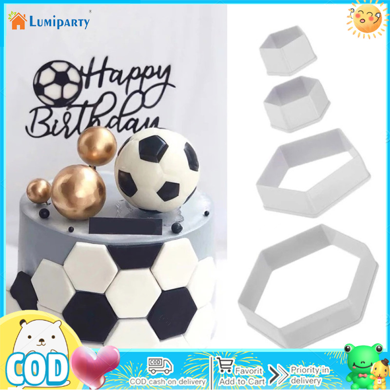 4pcs Soccer Pattern Cake Cookie Molds Cutters Diy Hexagon Fondant Moulds Cake Decorating Tools ราคา 23 บาท*ส่งฟรี