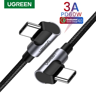 UGREEN USB C to USB C Cable 90 Degree Angle, Type C 60W Power Delivery Fast Charging Compatible for Google Pixel 3 XL, Huawei P30 Mate 20,Xiaomi Mi9 Note 8Samsung Galaxy Note 10 Plus S10 S9, MacBook Air, iPad Pro 2018, Nintendo Switch Ipad Pro 2021