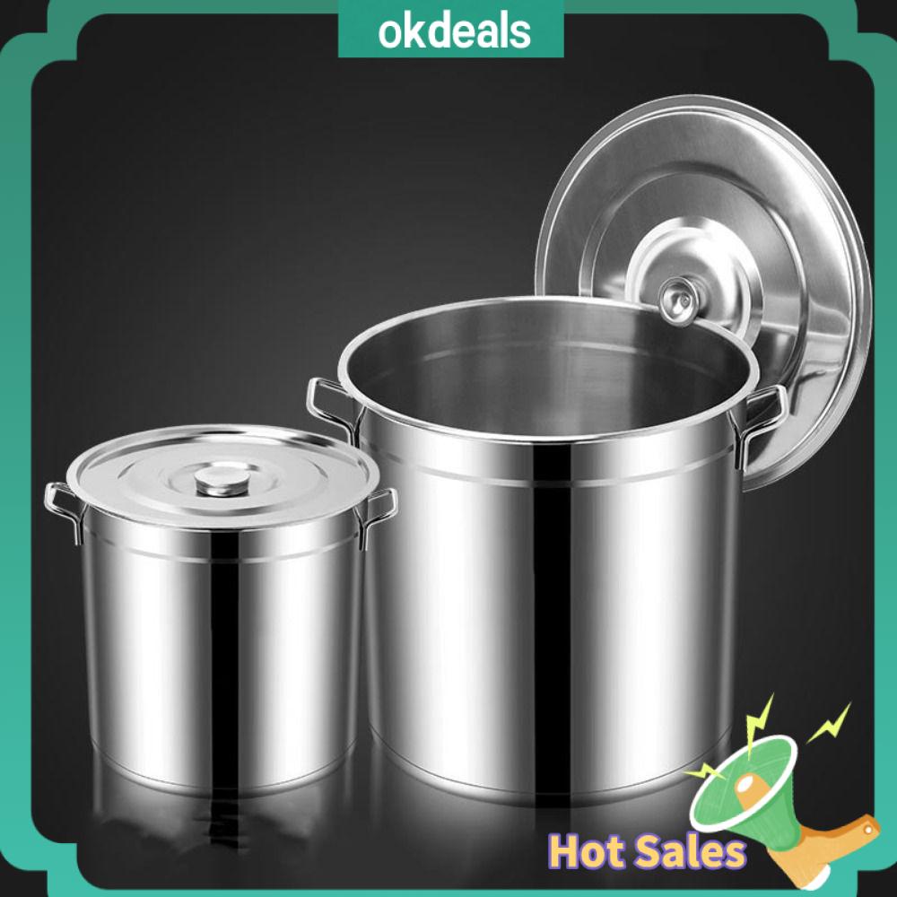 OKDEALS Thép không gỉ 304 Nồi hầm Dày Sức chứa lớn Xô đựng súp Tròn Bình dầu Nhà hàng