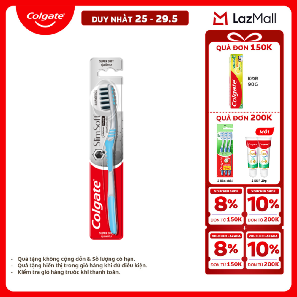 [Chỉ 25-29.5_X2 Voucher giảm 20%] Bàn chải Colgate Slimsoft Between Charcoal lông chải mềm mảnh xen sợi phủ than hoạt tính