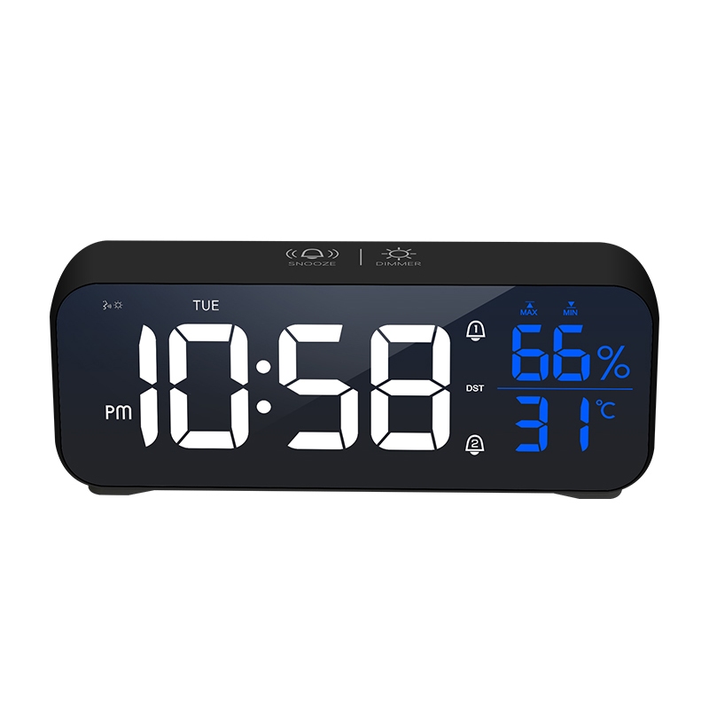 【SG Local Stock】Digital Alarm Clock with Temperature & Humidity Display Rechargeable LED Desk Clock Dual Alarm