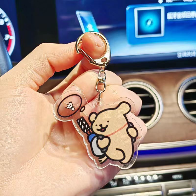 Cartoon puppy badminton series keychain student schoolbag acrylic metal pendant couple bag pendant