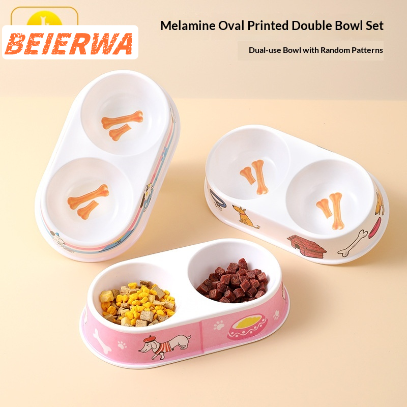 BEIERWA ชามให้อาหารสัตว์เลี้ยงคู่น่ารักแบบลายการ์ตูนสำหรับสุนัขและแมว ฐานกันลื่นและทำความสะอาดง่าย ราคา 119 บาท*ส่งฟรี