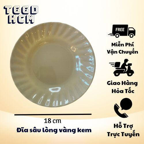 Đĩa nhựa sâu lòng đĩa quán nhậu đĩa nhựa melamine sâu lòng Đĩa sâu lòng - vàng kem - trắng