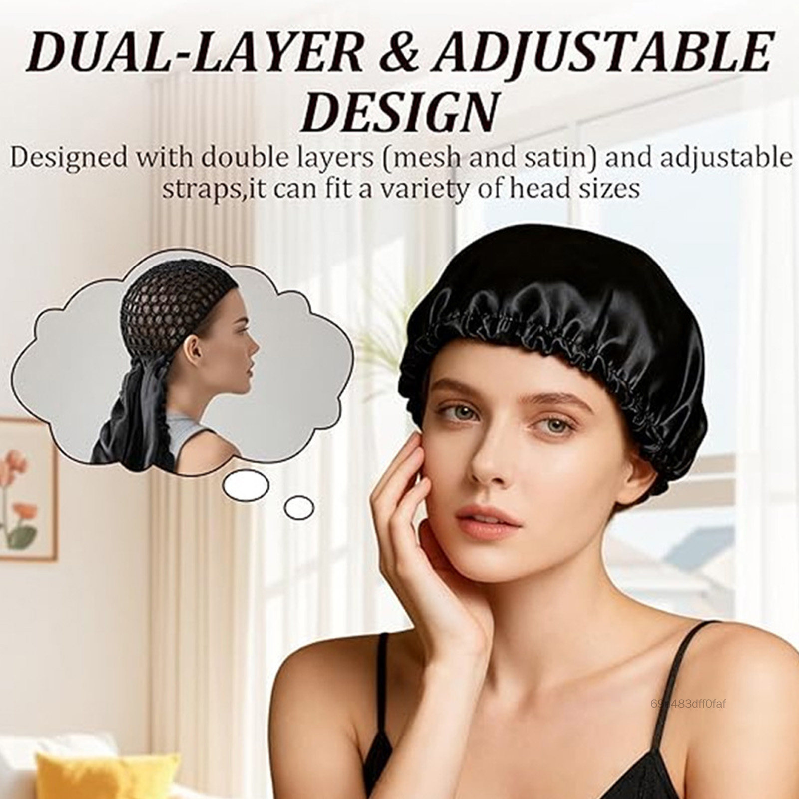 Máy Sấy Tóc Bonnet 2 Trong 1 & Mũ Ngủ Satin Có Viền Nhung Có Thể Điều Chỉnh & Lưới Thoáng Khí Để Uốn Tóc Sấy Và Bảo Vệ Tóc JS-022-VN - 2