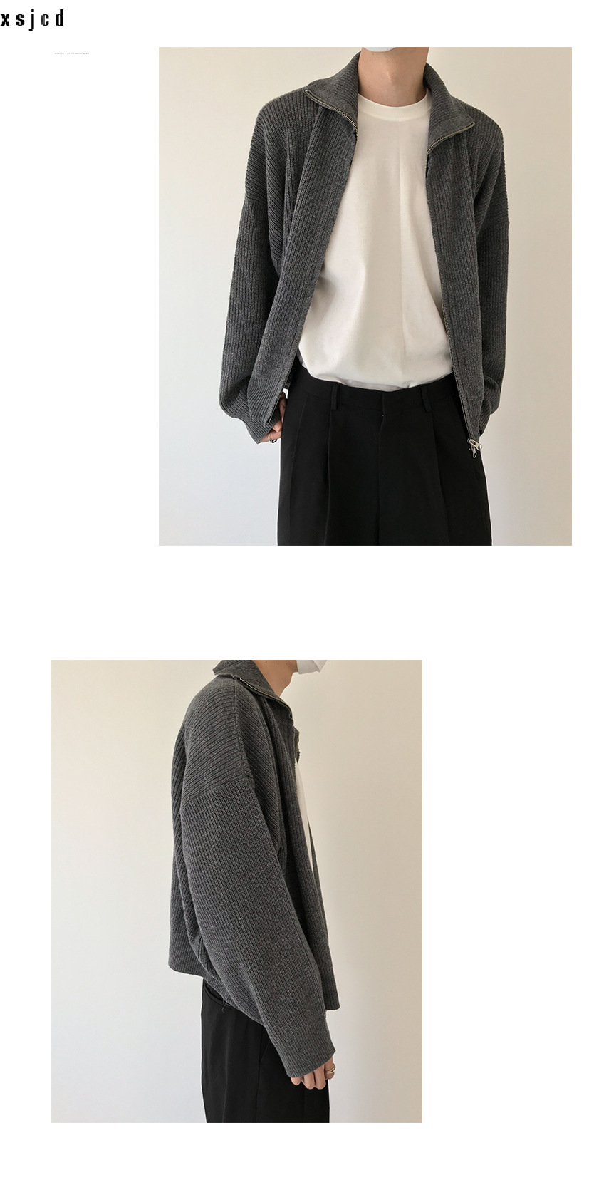 xsjcd Cardigan sweater jacket men's autumn and winter Hong Kong style solid color sweater trendy design casual stand-up540_voghion.com