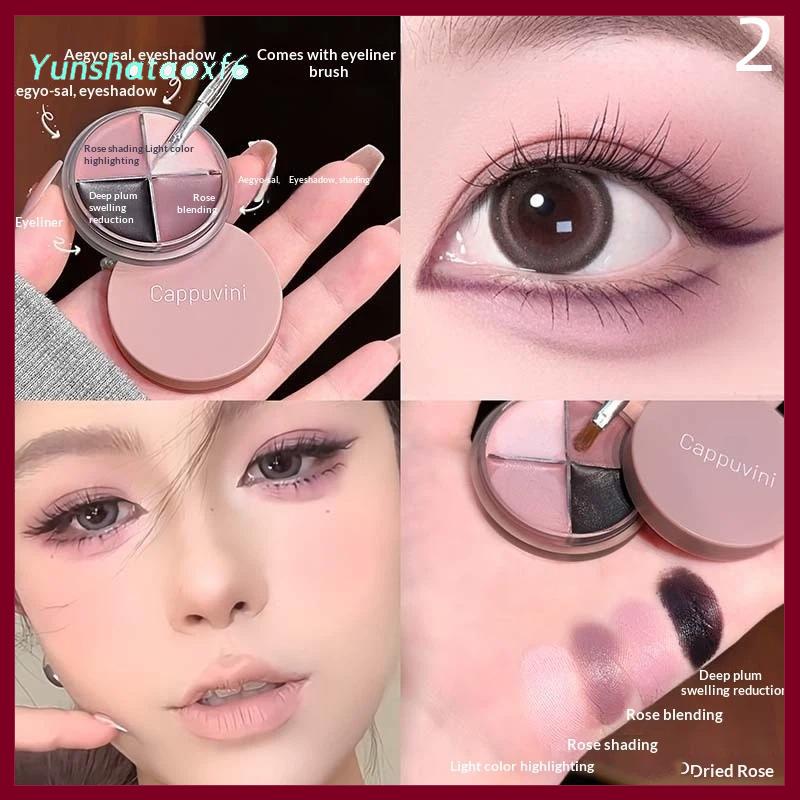 yunshataoxf Cappuvini 4 màu Matte nhung Eyeshadow Palette Bút kẻ mắt Highlighter đường viền Palette mắt trang điểm dễ thương vẻ đẹp mỹ phẩm - 4