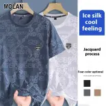 MOLAN Áo thun nam ngắn tay thường ngày Lụa băng áo thường ngày của cho nam cổ tròn