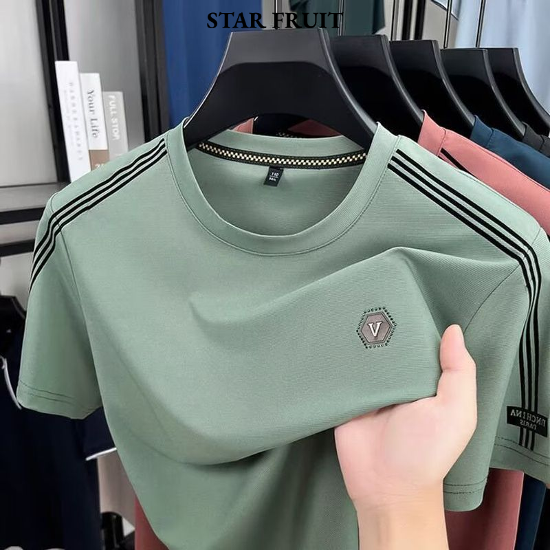  STAR FRUIT Lụa băng nam mới mùa hè Áo phông ngắn tay thời trang cổ tròn đơn giản Tee 