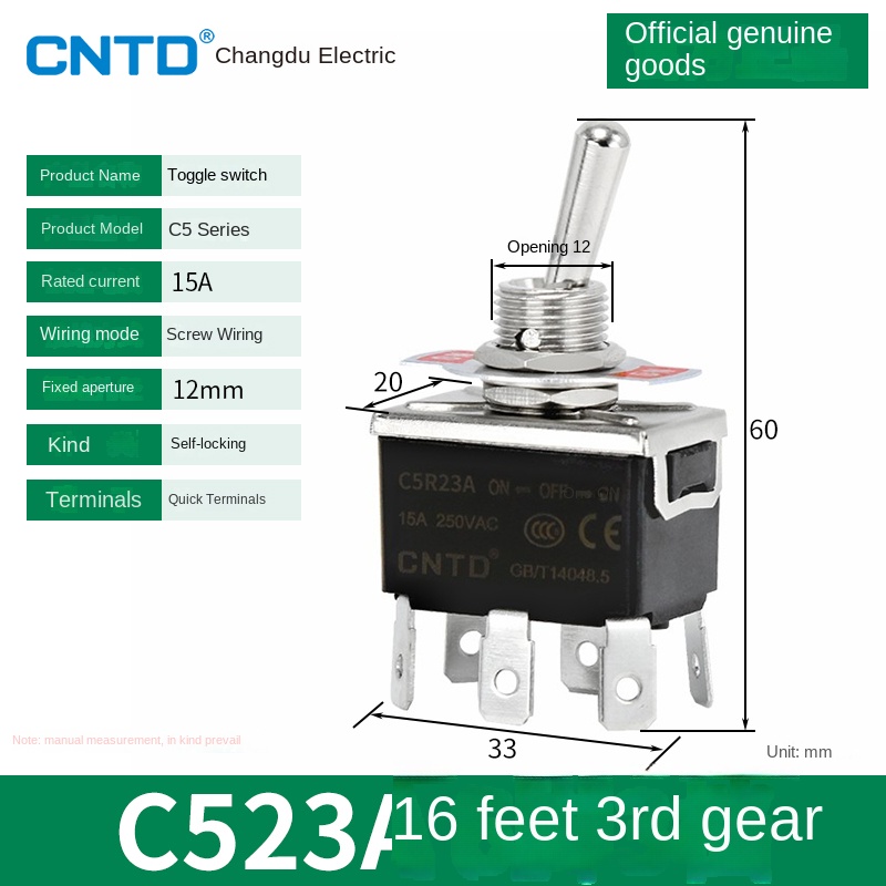 Công tắc gạt Loại Tự Khóa C523A Changde | tùy chọn C511A/C5R12A/C5R22B - Tự Phục Vị/Tự Khóa, 15A, Đa Dạng Model Cho Điều Khiển Công Nghiệp