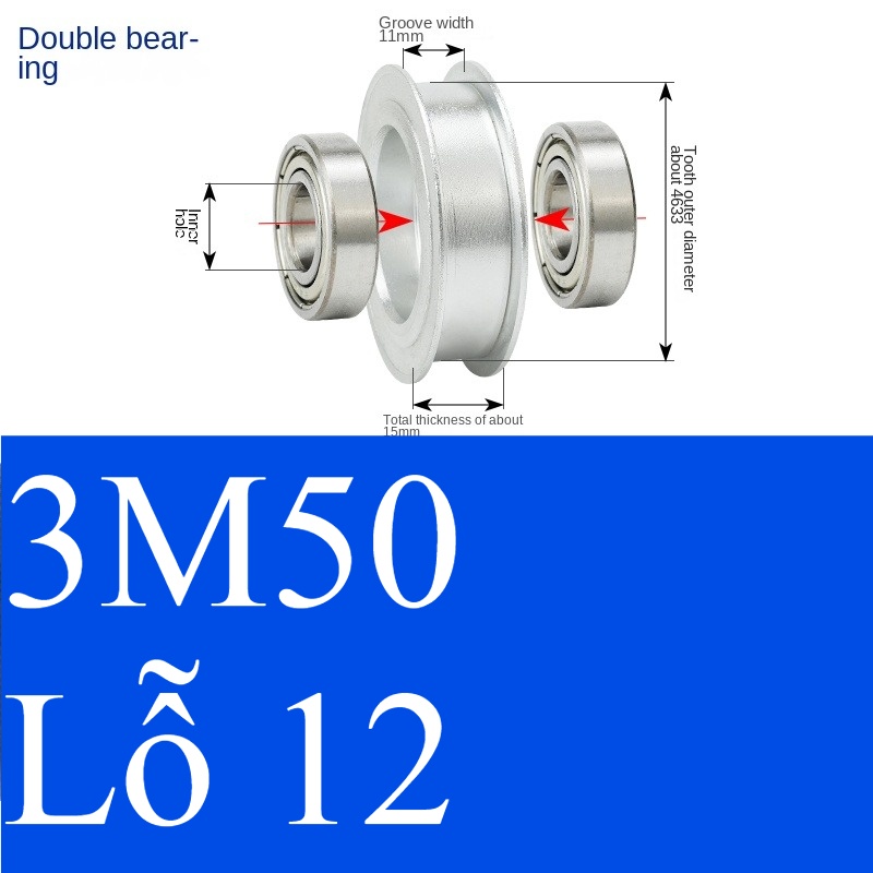 Bánh Răng Đồng Bộ bóng 11 12 đôi | 3M 50 Răng Guangfa - Răng Căng, Rãnh 11/16/21mm, Có Ổ Bi, Lỗ 5-17mm, Nhôm, Hướng Dẫn Công Nghiệp