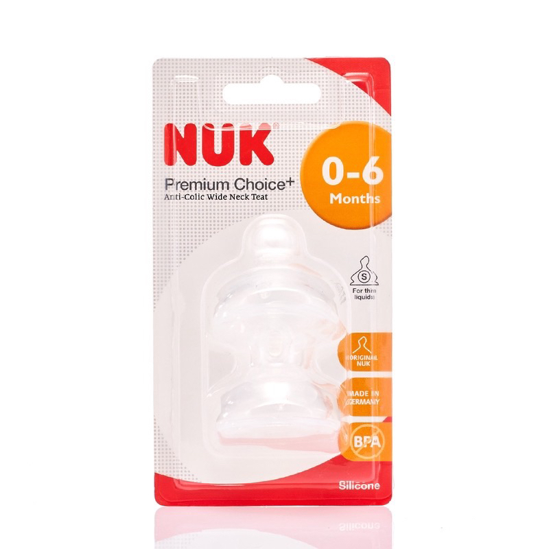 NUK Premium Choice Wide Neck SILICONE / LATEX Teat 0-6m / 6-18M S / M / L size - 2PCS