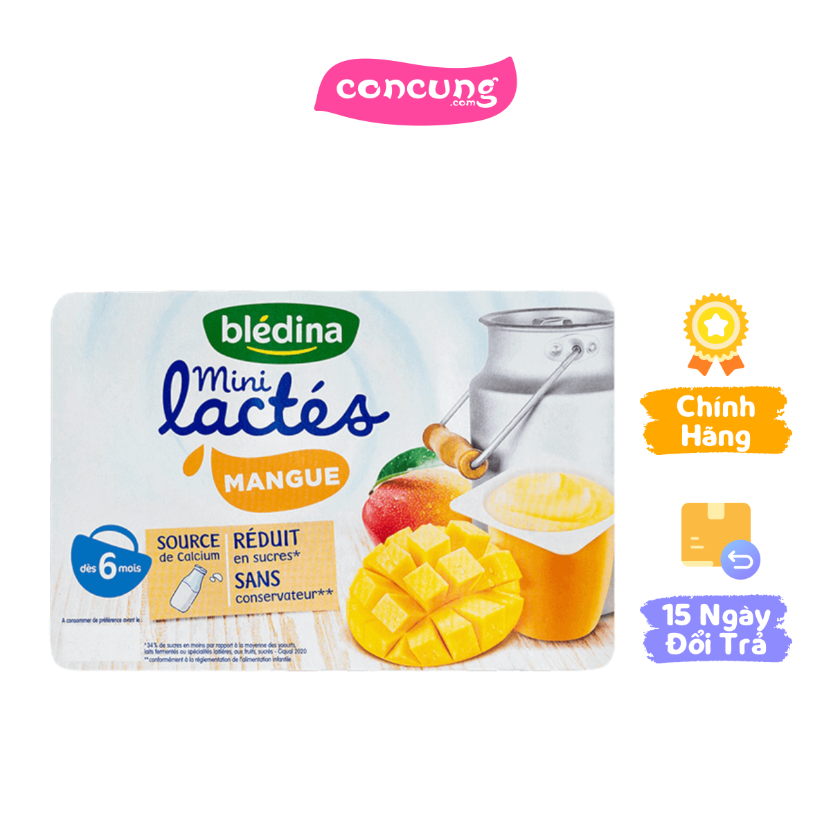Sữa chua Bledina vị xoài, 6M. (55gx6 hộp)