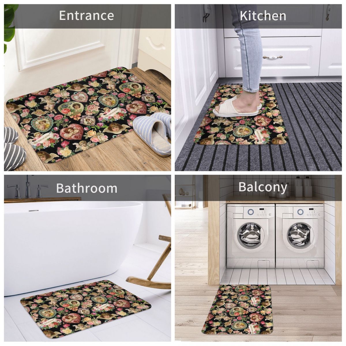 [UMXRS] Victorian Baroque Valentine Bathroom Non-Slip Carpet Victorian Angel Bedroom Mat Welcome Doormat Home Decor Rug ราคา 415 บาท*ส่งฟรี