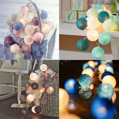 Fashion 20 LEDs Cotton Ball Round LED String Fairy Lights Battery USB Home Christmas Wedding Party Decoration
