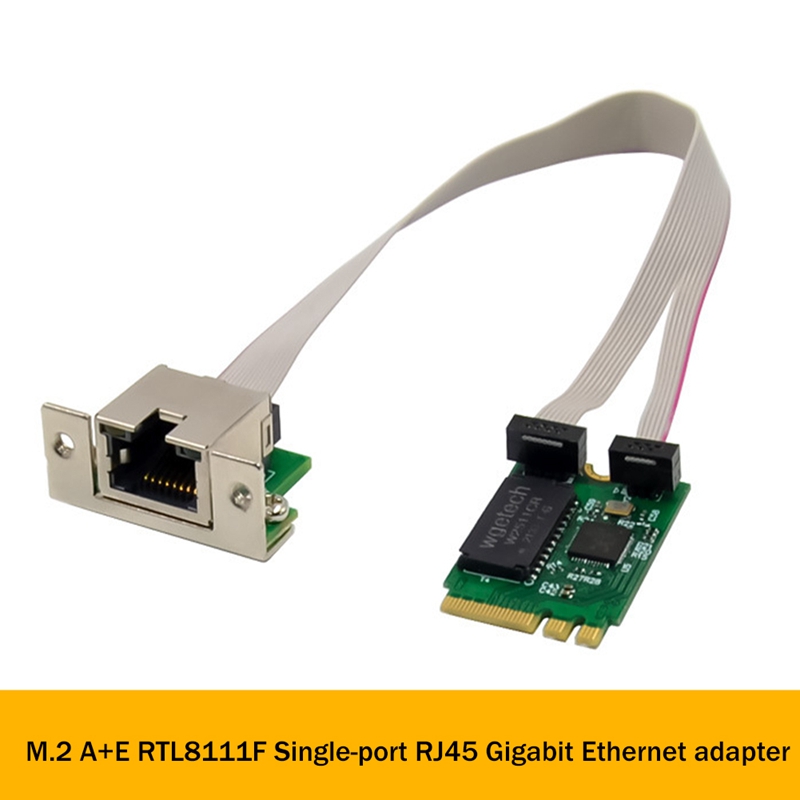 1Set M.2A+E RTL8111F Gigabit Network Card Single Port RJ45 Ethernet Network Card Industrial Computer LAN Network Card Green