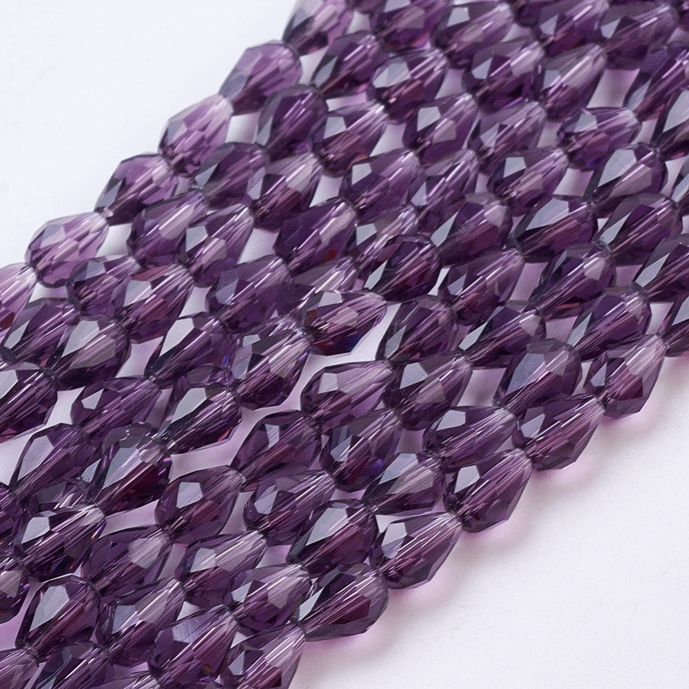 1Strand Glass Beads Strands Faceted Teardrop Indigo 6x4mm Hole: 1mm about 65~68pcs/strand 14.96~15.35 inch
