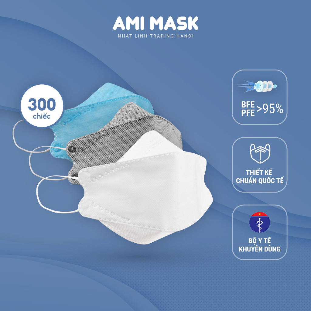 [200-300 chiếc] Khẩu trang y tế AMI KF94 Mask 4 lớp kiểu dáng ôm gọn kháng khuẩn, chống bụi mịn