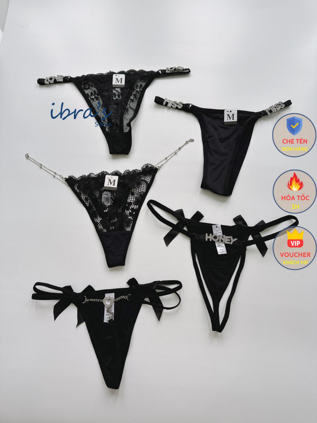 Quần lót nữ thiết kế đính đá iBra's sexy cao cấp, Đồ lót lọt khe gợi cảm Quần lót lọt khe dây hông Cosplay phối chữ i153