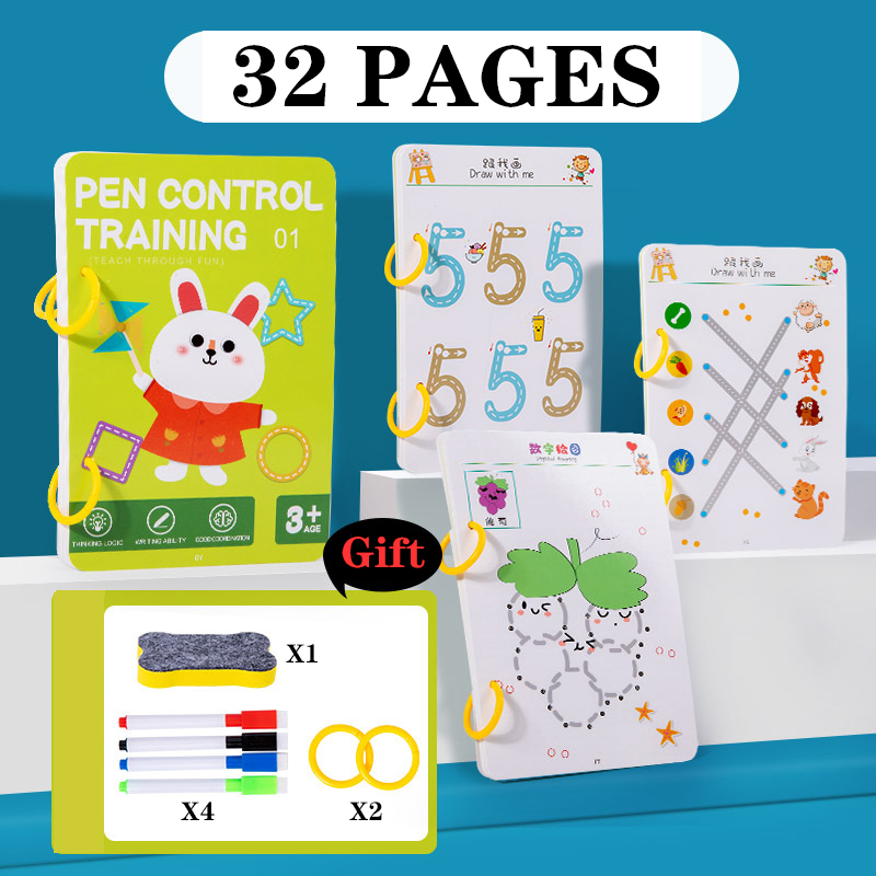 [Mdjt] ma thuật Truy Tìm Workbook Montessori Bút kiểm soát đào tạo cuốn sách tái sử dụng ma thuật Vở