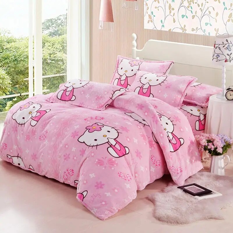 Kawaii Sanrio ký túc xá sinh viên hoạt hình bốn bộ chi tiết S ba mảnh phù hợp với giường vỏ chăn Ga trải giường bé gái Đồ chơi