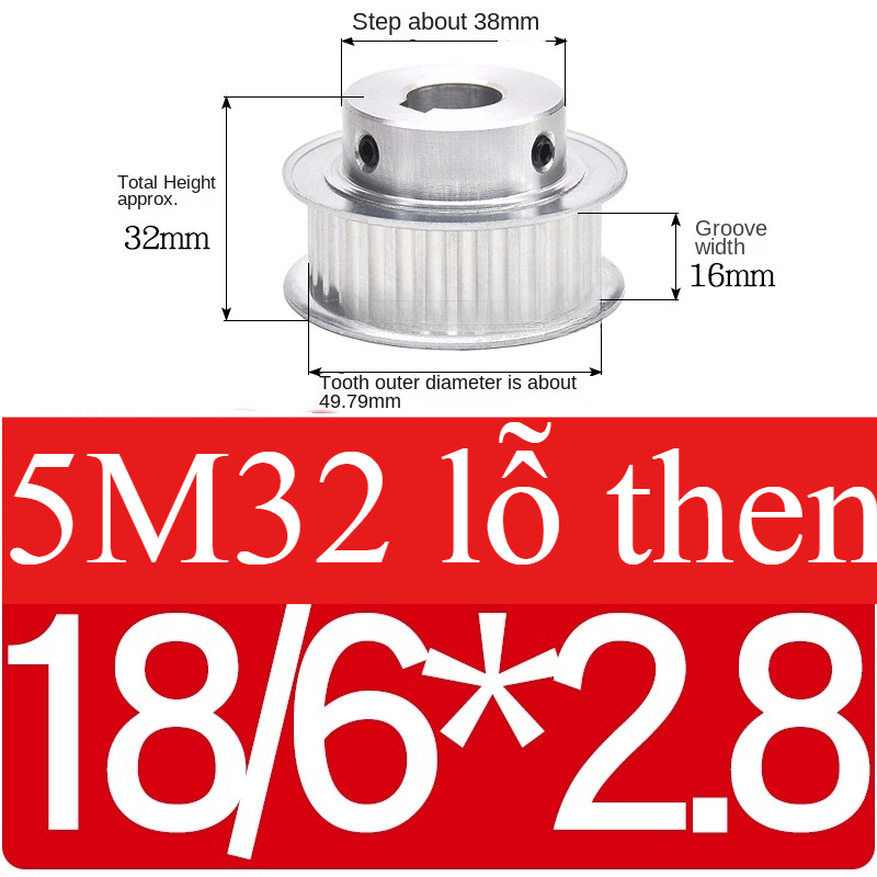 Bánh Răng Đồng Bộ 16bf Lỗ 18/6*2.8 | 5M 32 Răng BF Guangfa - Đột Bậc, Lỗ 5-25mm, Rãnh 16/21/27mm, Nhôm, Truyền Động Chính Xác Công Nghiệp