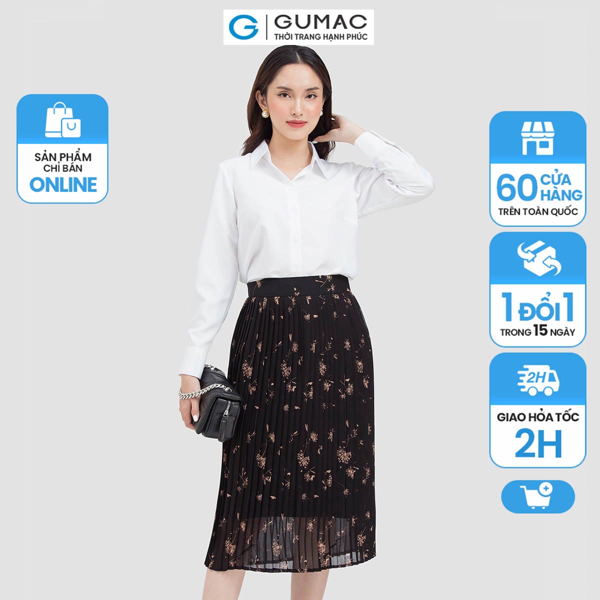 Chân váy nữ GUMAC VC06045 dập ly họa tiết