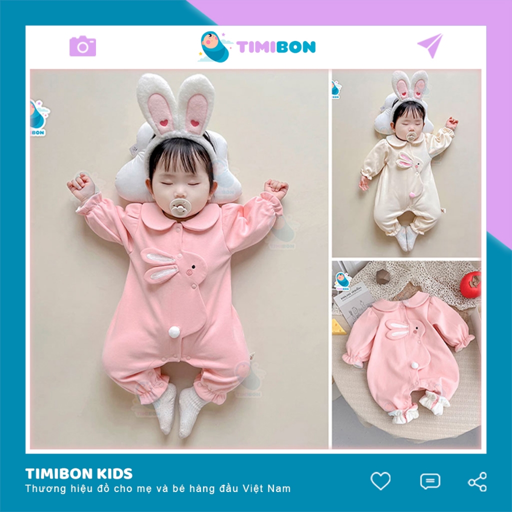 Quần Áo Trẻ Em Sơ Sinh Bộ Đồ Liền Thân Dài Tay Chất Zip Lông Bodysuit Hình Thỏ Cho Bé [BDD40]