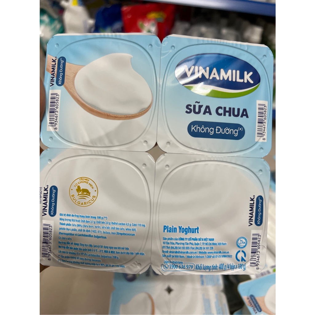 Sữa Chua Vinamilk Không Đường 100G 4 hộp