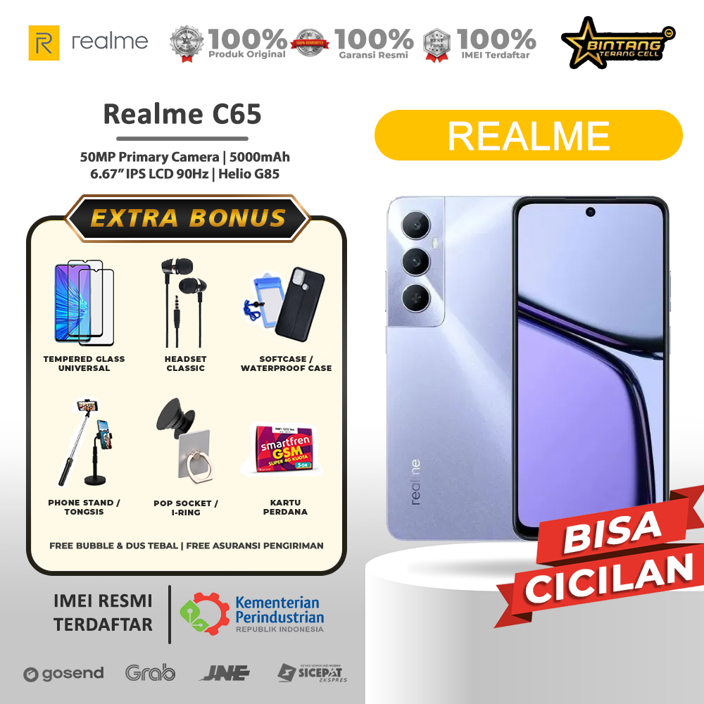Realme C65 NFC Ram 8/256Gb ram 8/128Gb Garansi resmi Harga 2,298,000 rupiah*Gratis Ongkir