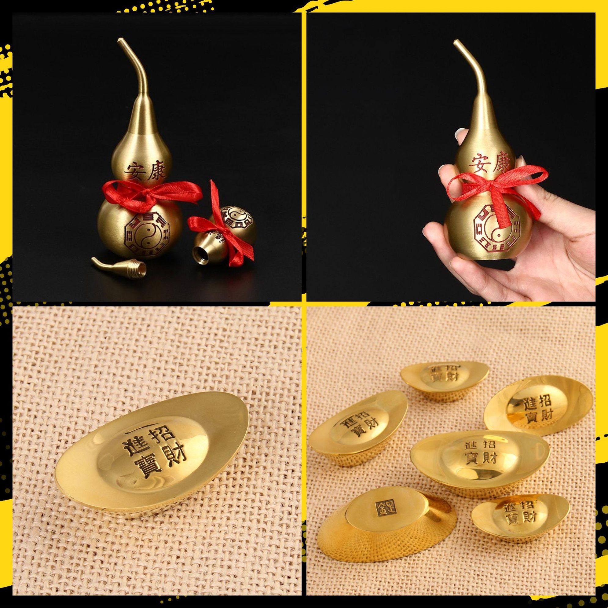 Hồ lô, thỏi vàng đồng thau nhiều size trưng bày phong thủy - e10
