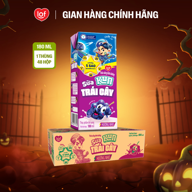 Sữa trái cây KUN vị nho thùng 48 hộp x 180ml