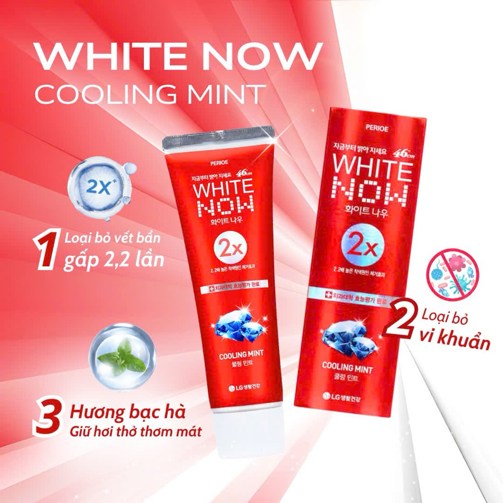 (Combo 3 Tuýp) KEM ĐÁNH RĂNG WHITE NOW 2X COOLING MINT SIÊU TRẮNG RĂNG 120G Ngừa Sâu Răng