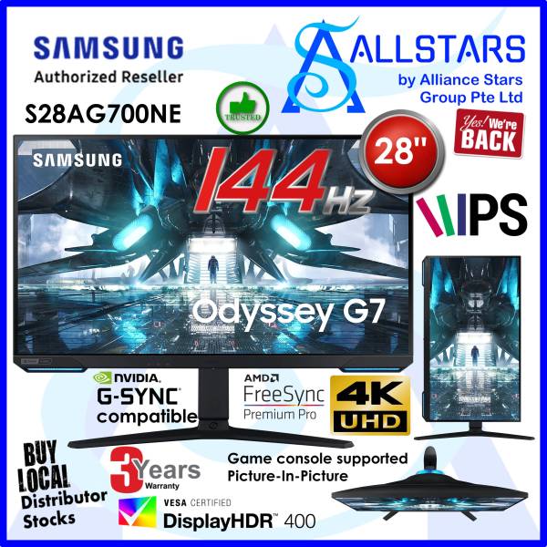 (ALLSTARS : PROMO) *FREE Next Day Delivery*  Samsung Odyssey S28AG700NE / 28 inch Odyssey G7 UHD / G70A UHD Gaming Monitor / IPS, 144Hz, 1ms, HDR400, G-sync compatible, FreeSync Premium PRO, PIP, DP v1.4x1, HDMI 2.1 x2, Headphone Out Wrty 3yrs Samsung Singapore